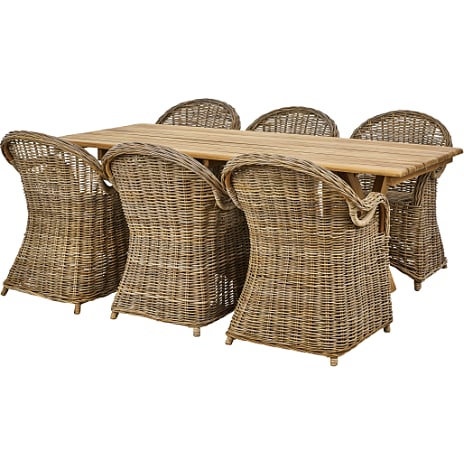 Marbella havebord med 6 Rimini havestole - natur