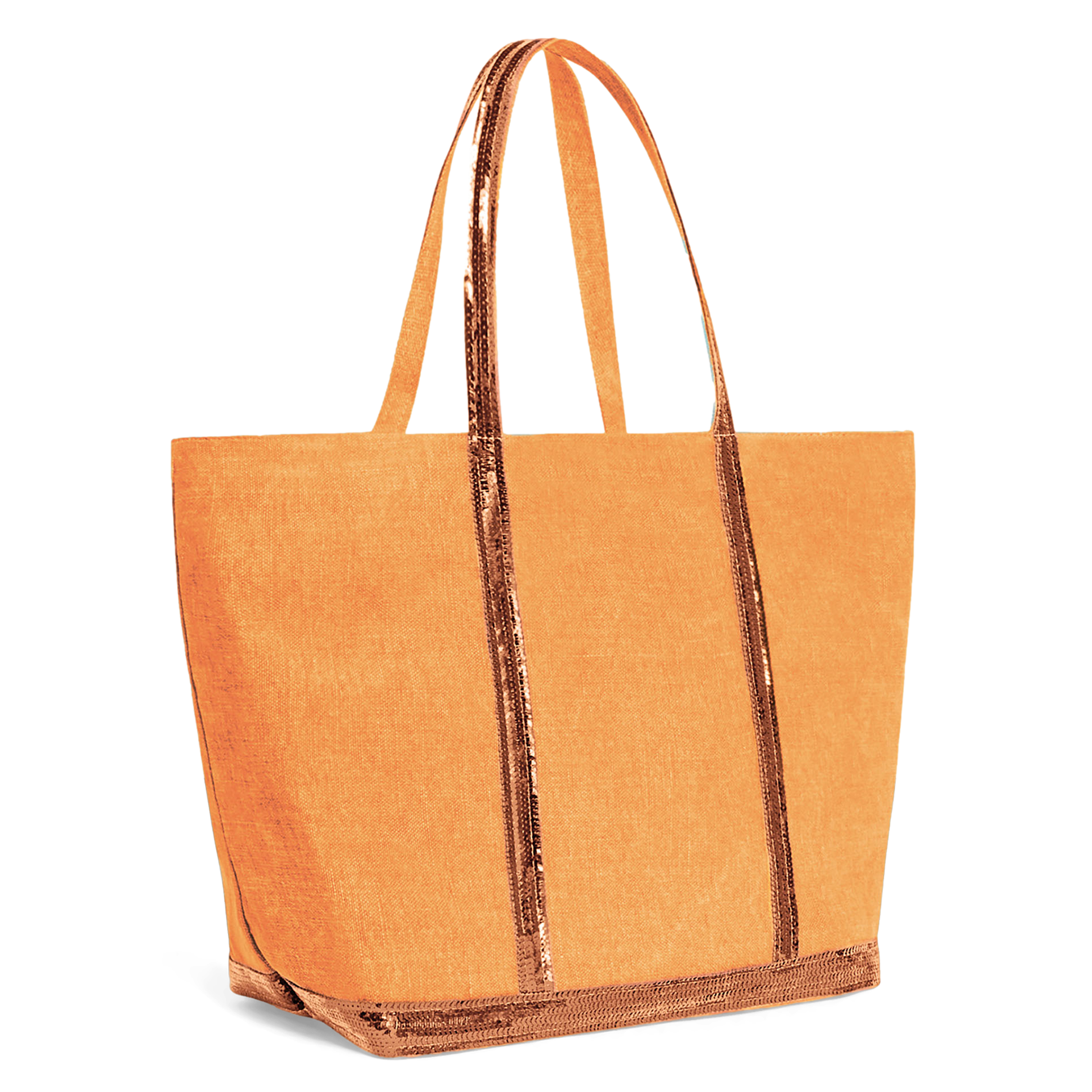 Cabas L brodé avec sequins en lin | Jaune