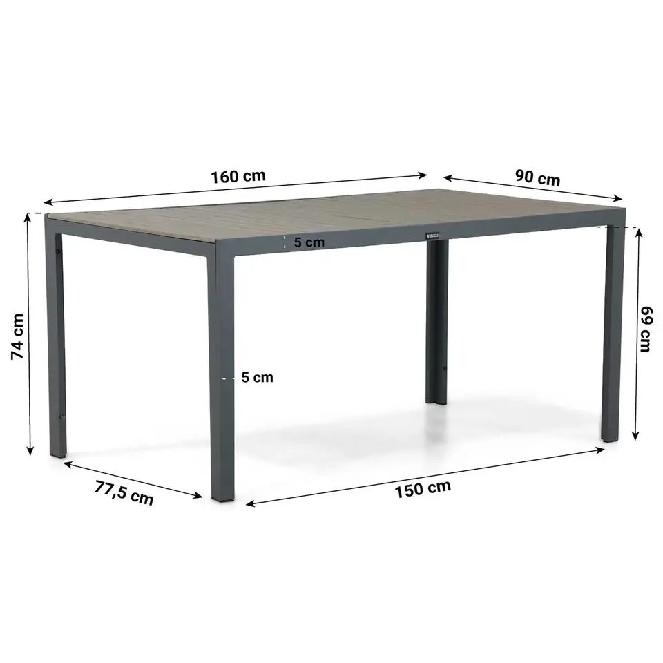 Tuinset 4 personen 160 cm Aluminium/Rope Taupe De Laan Projects