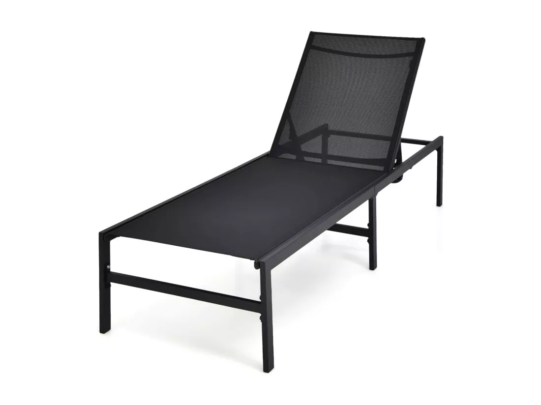 Transat Inclinable/Chaise Longue de Jardin-Dossier Réglable à 5 Positions en Acier&Tissu pour Piscine, Plage, Terrasse, 198x63,5x35cm, Charge 150 kg, Noir