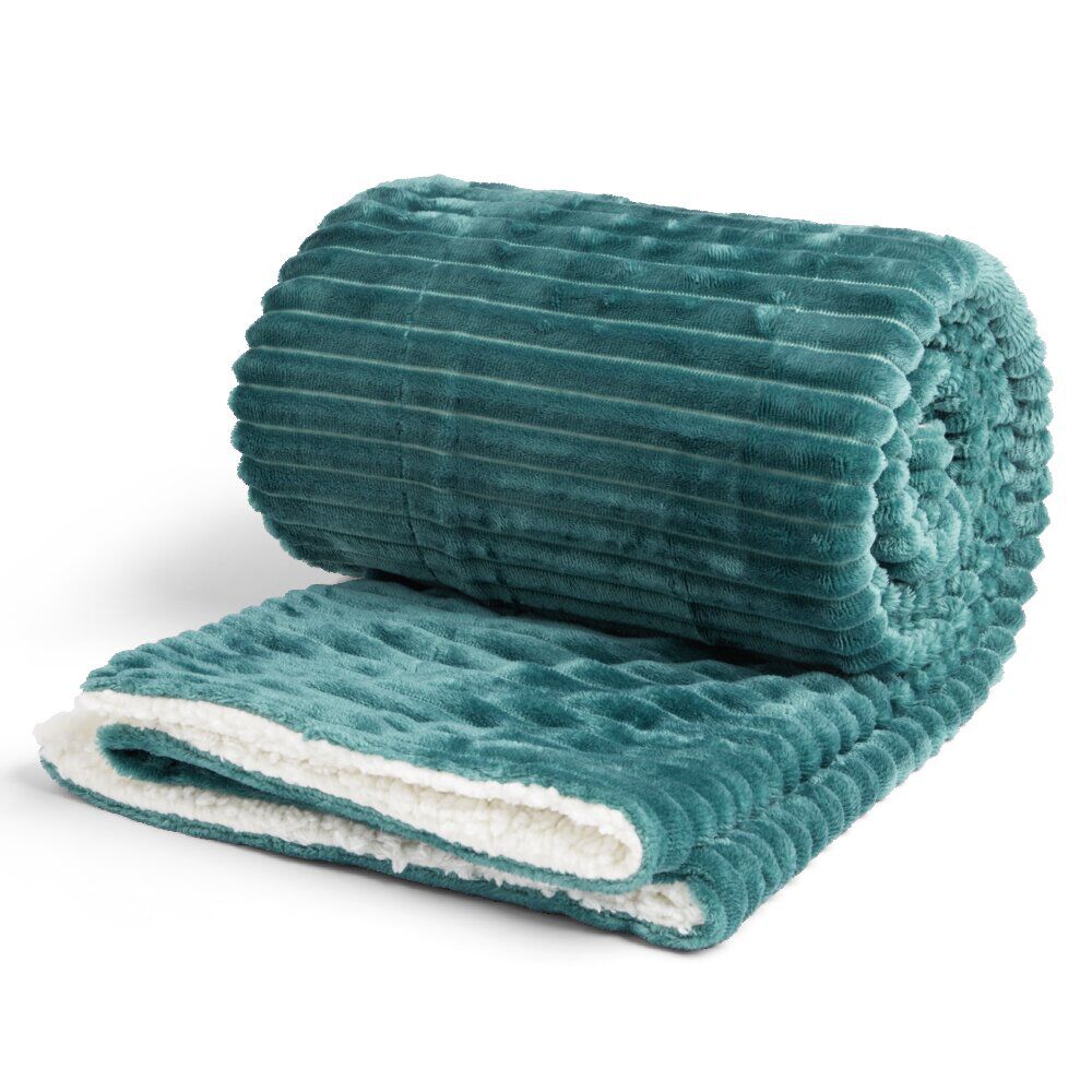Plaid sherpa flanelle vert 130x160cm