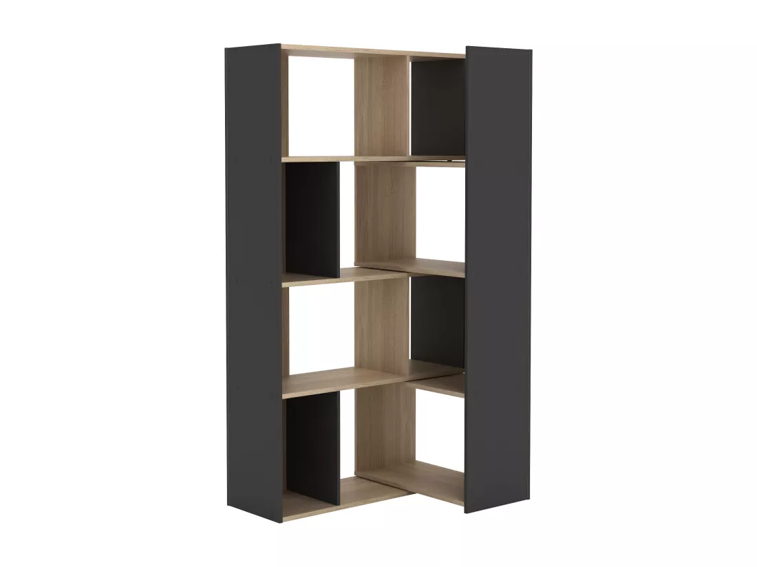 Bibliothèque d'angle modulable - 8 à 12 niches - Naturel et Anthracite - DARLENA