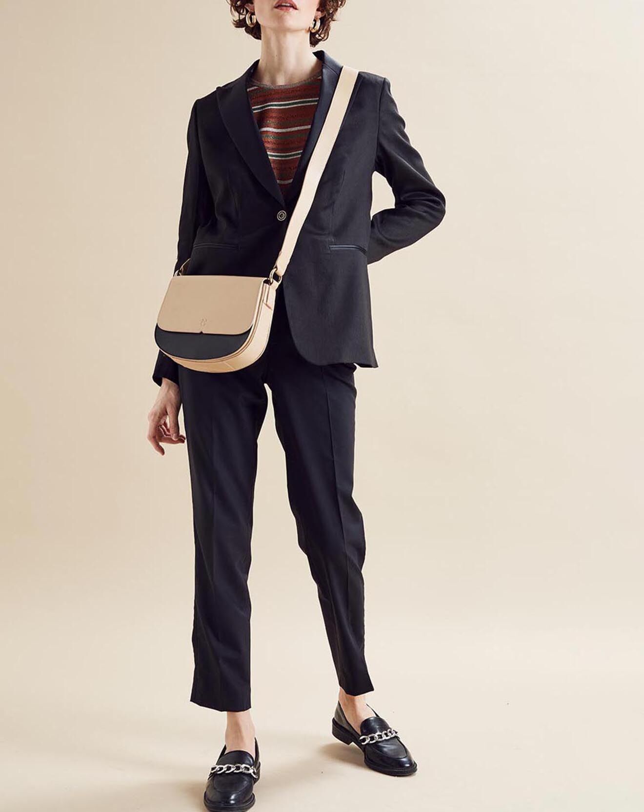 Chloé Stora Sac bandoulière en Cuir Salomé beige/noir - 22,5x19x4,5 cm