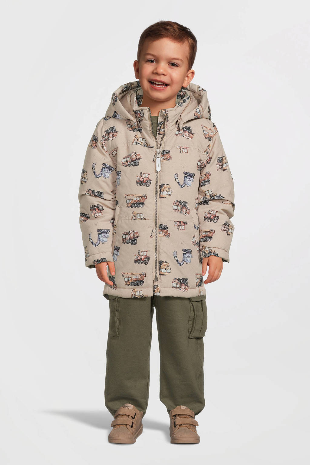 NAME IT winterjas NMMMAX met all over print beige/bruin/blauw