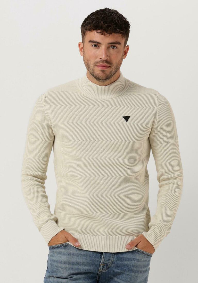 PUREWHITE gebroken wit purewhite trui jaquard mockneck with triangle badge on chest