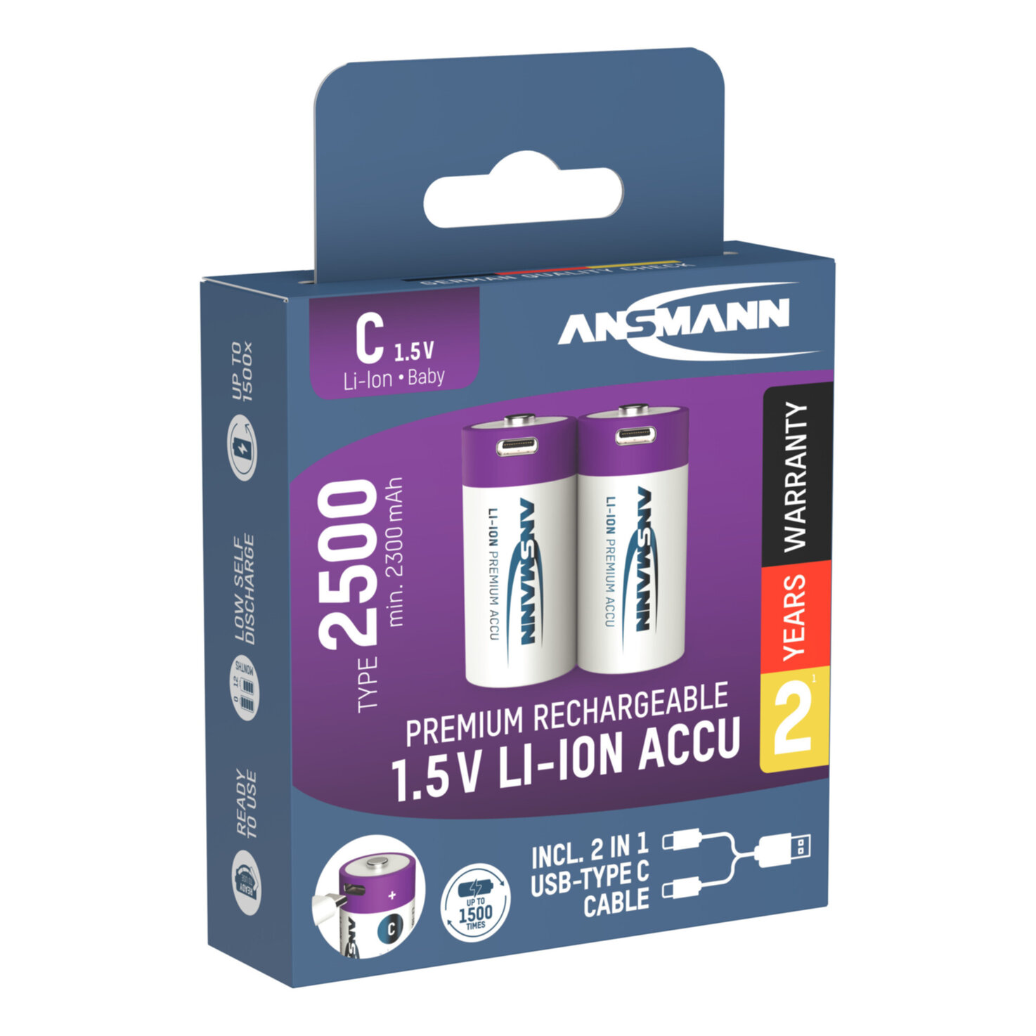 Ansmann Li-Ion Akku LR14 2 Stück USB-C