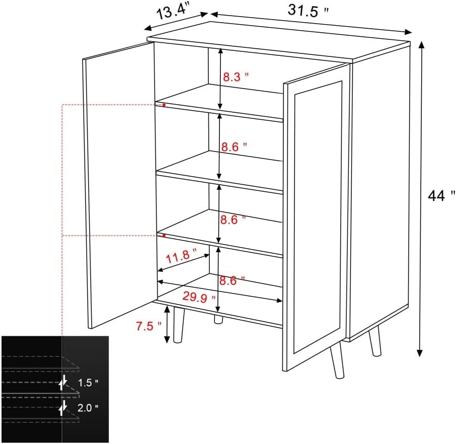 Natur Rattan Küchenschrank, Sideboard mit 2 Türen, Buffetschrank für Küche Aufbewahrungsschrank Möbel, Konsolentisch Kaffeebarschrank TV-Ständer für Wohnzimmer, Esszimmer, Flur