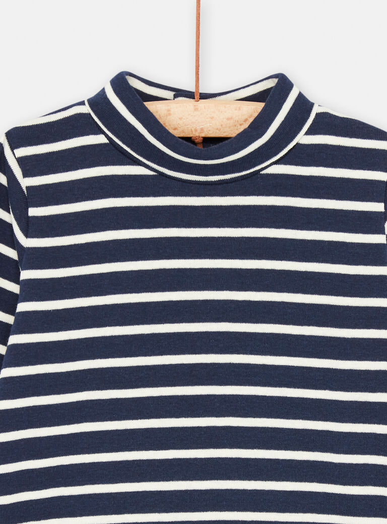 Sous-pull bleu neptune et blanc à col montant pour bébé garçon