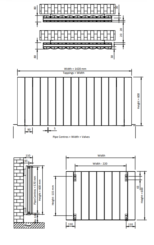 Eastbrook Guardia radiator 140x60cm aluminium 2400W wit mat