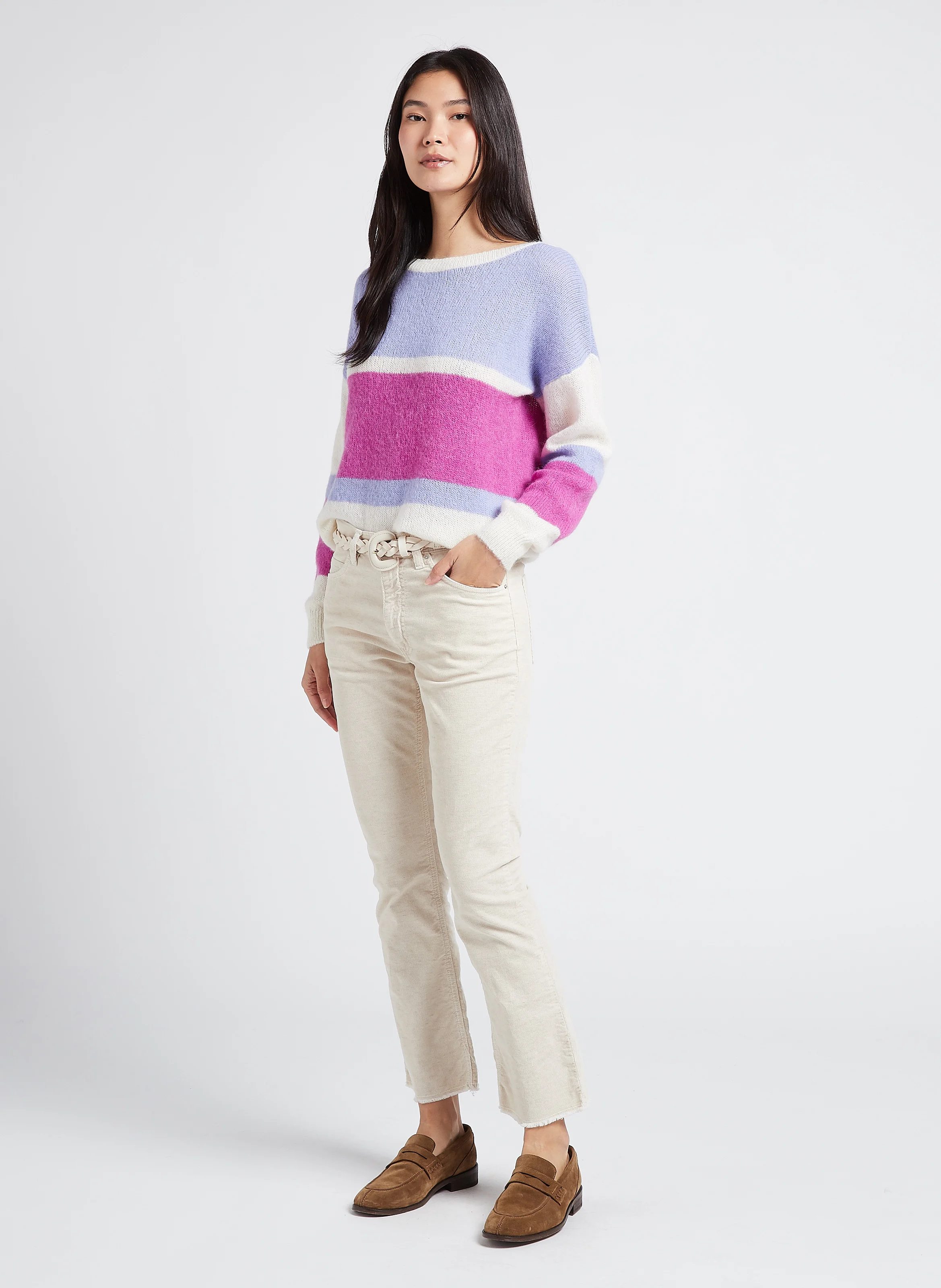 CARA - Jean bootcut cropped en coton mélangé | Blanc