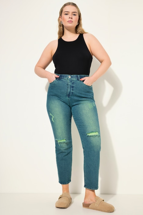 Mom-Jeans, Wide Legs, Neon destroyed, 5-Pocket