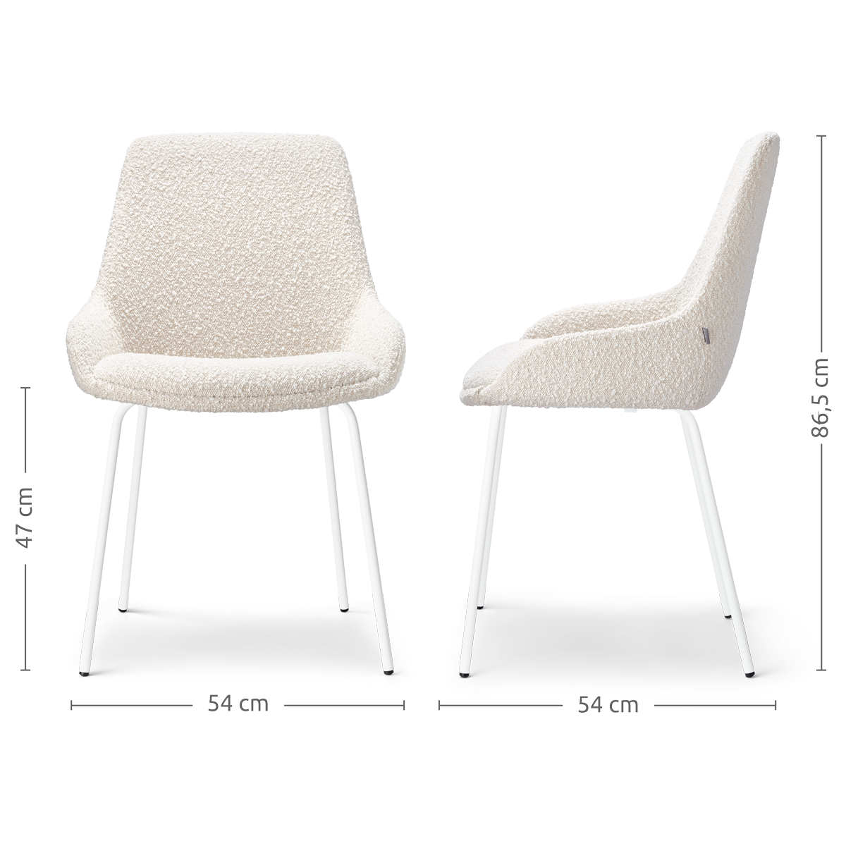Eetkamerstoel Nora-Isa bouclé beige - wit onderstel