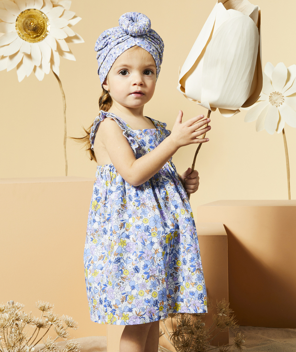 ENSEMBLE ROBE SANS MANCHES ET CULOTTE BÉBÉ FILLE EN COTON BIO IMPRIMÉE FLEURS