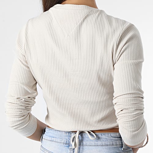 Tee Shirt Manches Longues Femme Crop Strap Front 4330 Beige