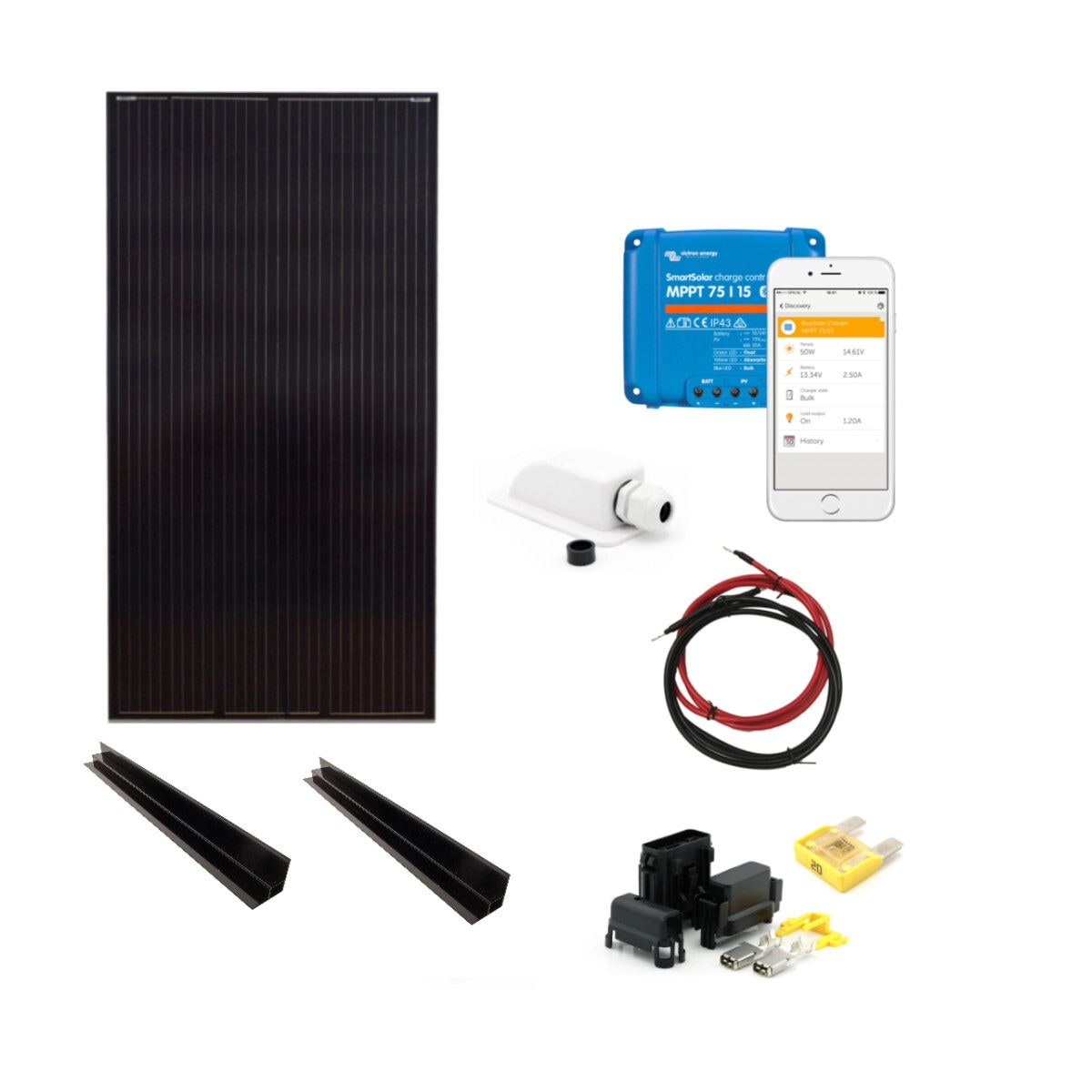 SKANBATT 166x68 - 220w HighVolt Black Mono komplett kit med Victron BT MPPT