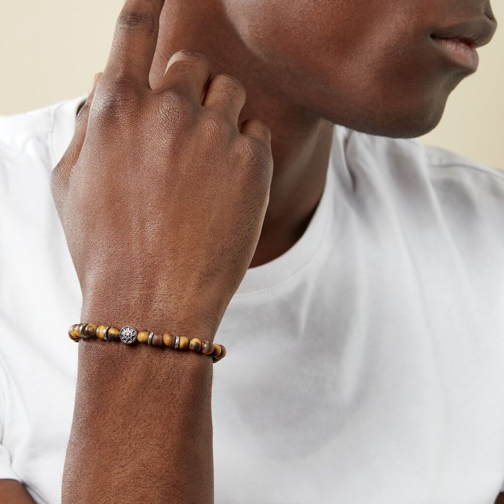 Bracelet Acier Huguesi Boules Oeil De Tigre