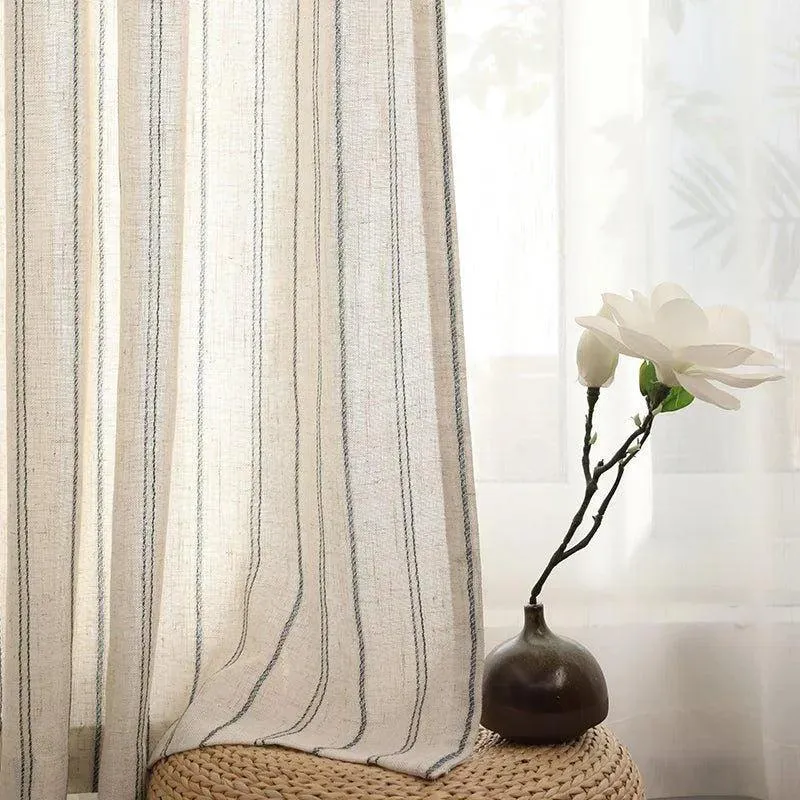 Minimal Linen Cotton Stripe Curtain |  Modern Simple Long Wide Window Drapes
