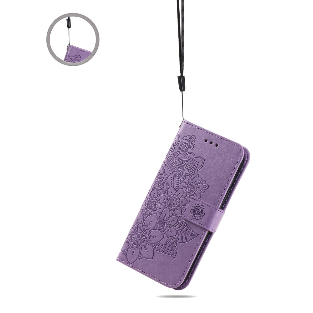 Samsung Galaxy S24  Plus Leder Tasche Wallet - Mandala Flowers Imprint - Lila