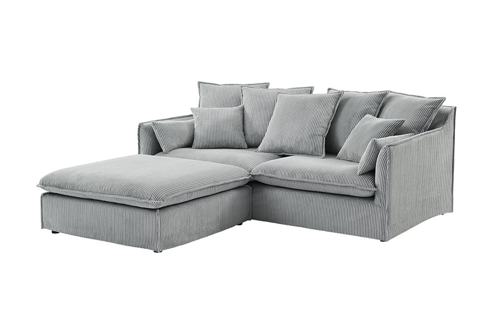 Großes 3-Sitzer Sofa HEAVEN 200cm hellgrau Cord Federkern Hussensofa abnehmbarer Bezug