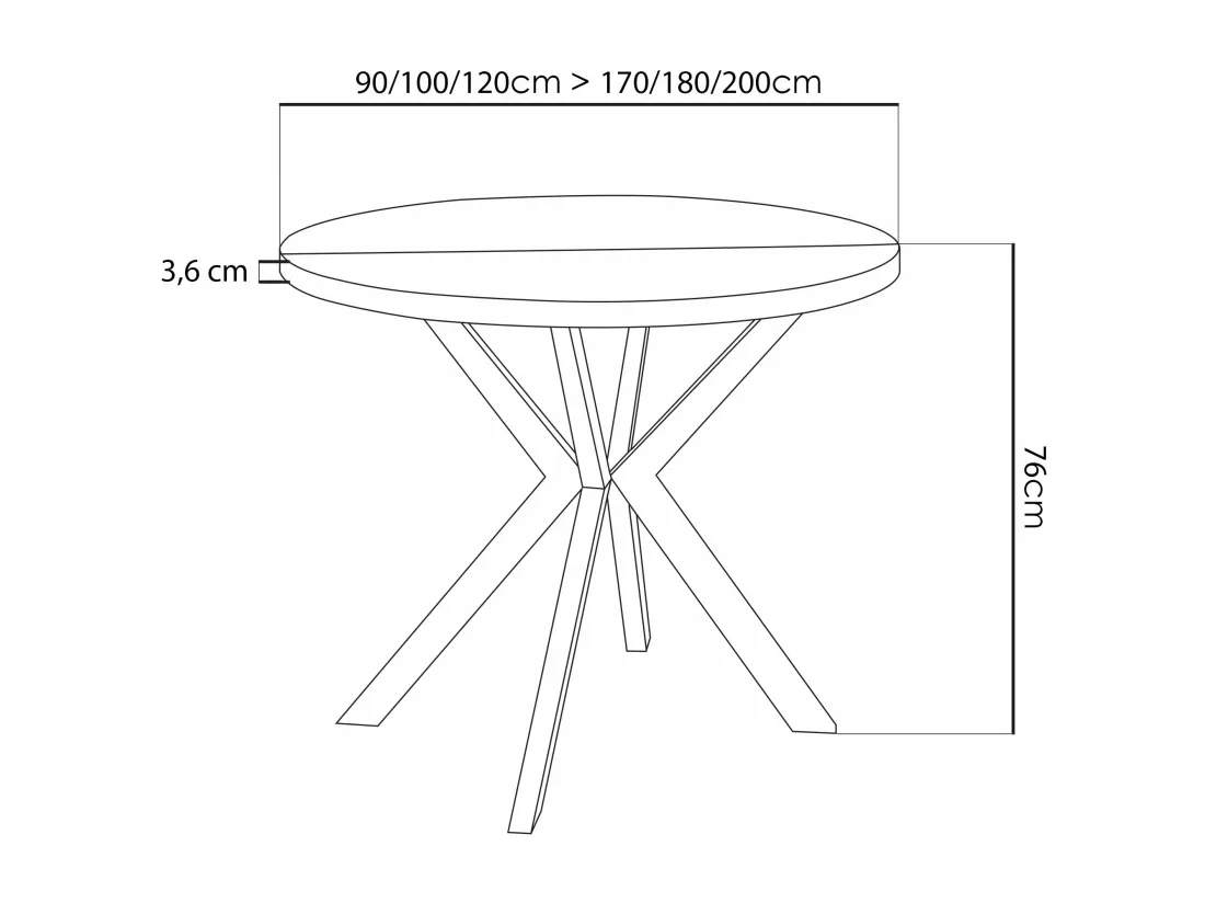 Table à Manger Extensible Ronde - Table Style Loft Avec Pieds En Métal Blancs - 100 à 180 Cm - Table Ronde Style Industriel Pour Le Salon - Compacte - 100 Cm - Chên