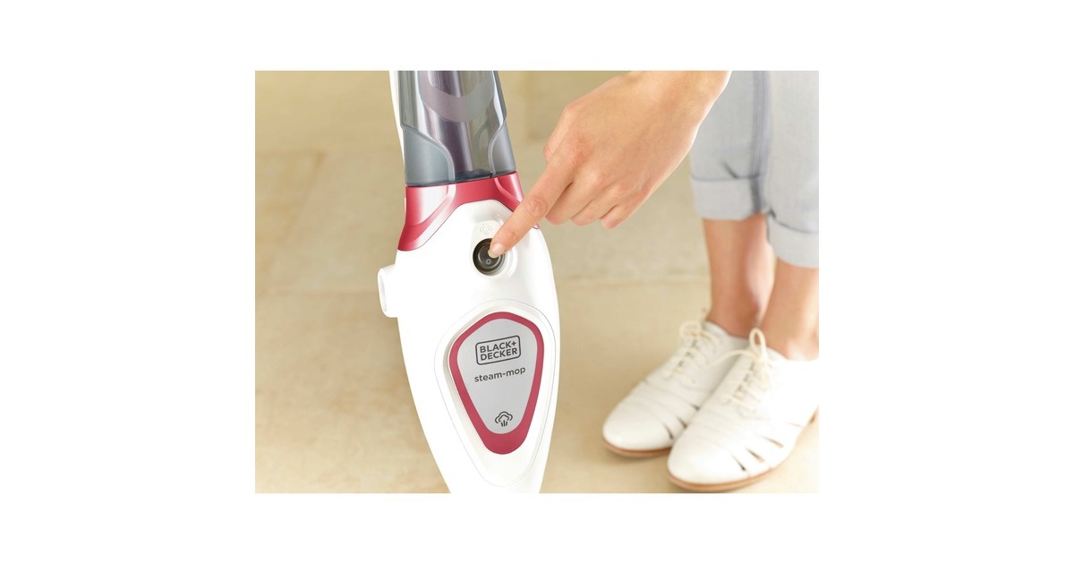 BLACK+DECKERBDS1616R 1600W steam-mop met 2 stoomdoeken stoomreiniger  (Wit/rood)