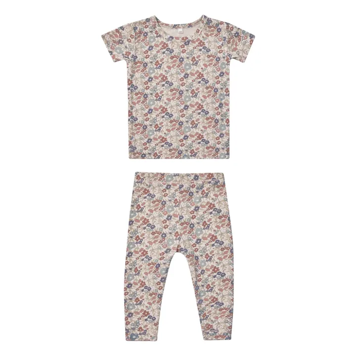 Quincy Mae T-Shirt et Legging Bamboo Fleuri | Blanc cassé