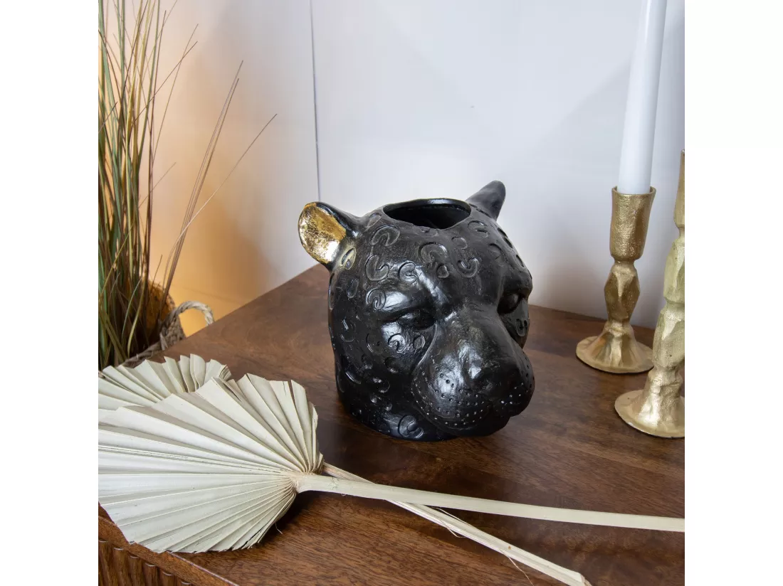 Now's Home - Vase Panthere Noir Et Or Majestueuse 15x19x15cm Panthere