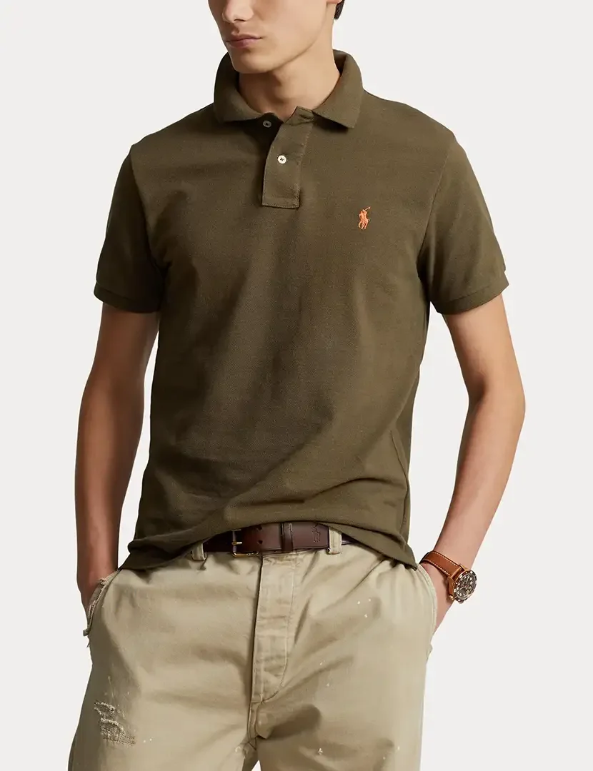 Khaki Slim Fit Polo Orange Logo