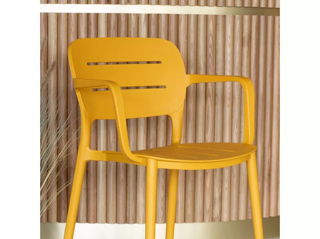 Now's Home - Lot De 4 Fauteuils De Table Jaune Exterieur En Polypropylene