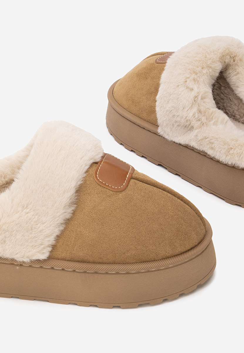 Pantoufles avec fourrure kaki Flufina