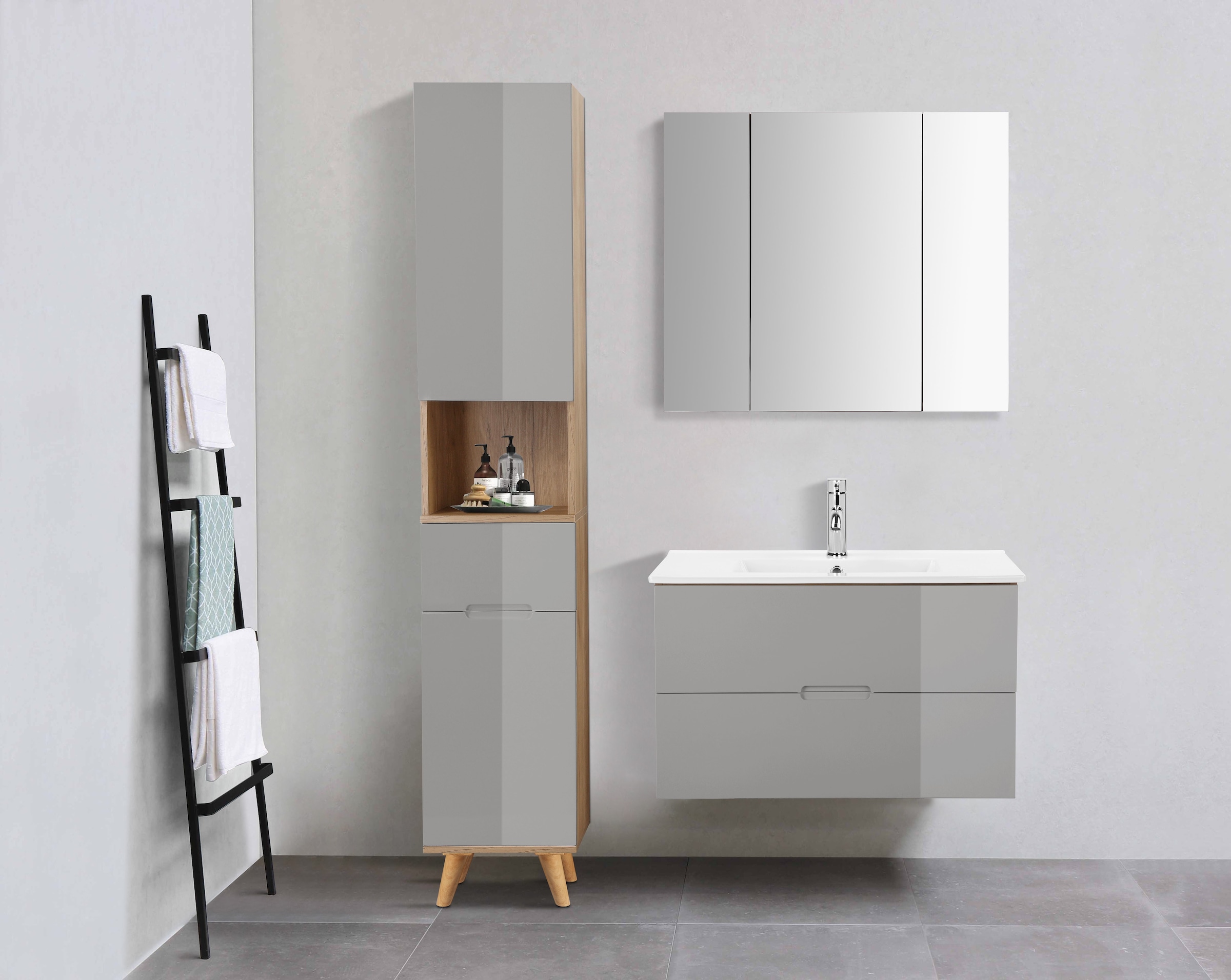 welltime Badmöbel-Set »Lund Badmöbel Set Badschrank Badezimmerset« 3 Stk. tlg.