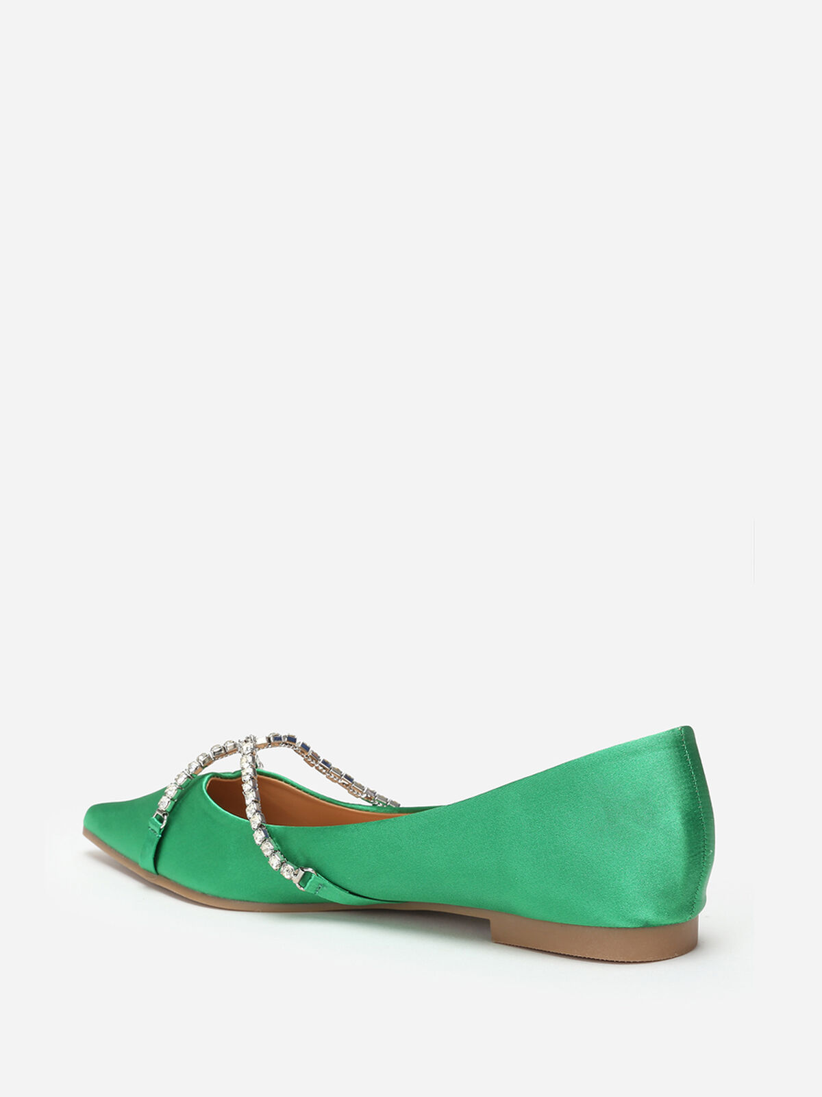 Ballerines pointues satinées et strass- Vert