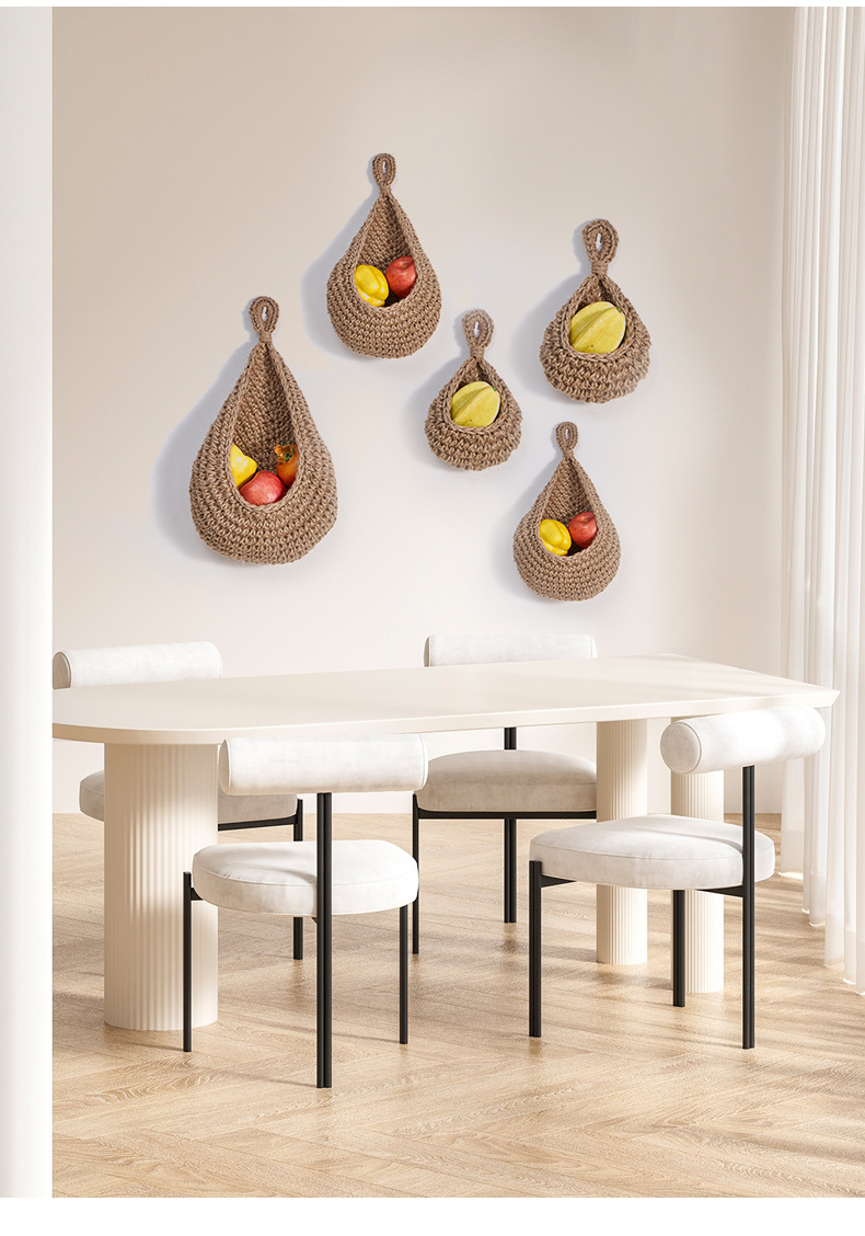 (25x19cm) Hängender Jute Wand Korb Home Accessoire Deko Organizer für Obst / Gemüse / Pflanzen - Braun