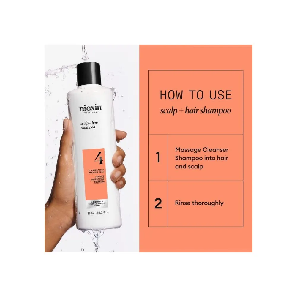 Nioxin System 4 Shampoo for Colored/Dry/Damaged Hair - 300 ml.