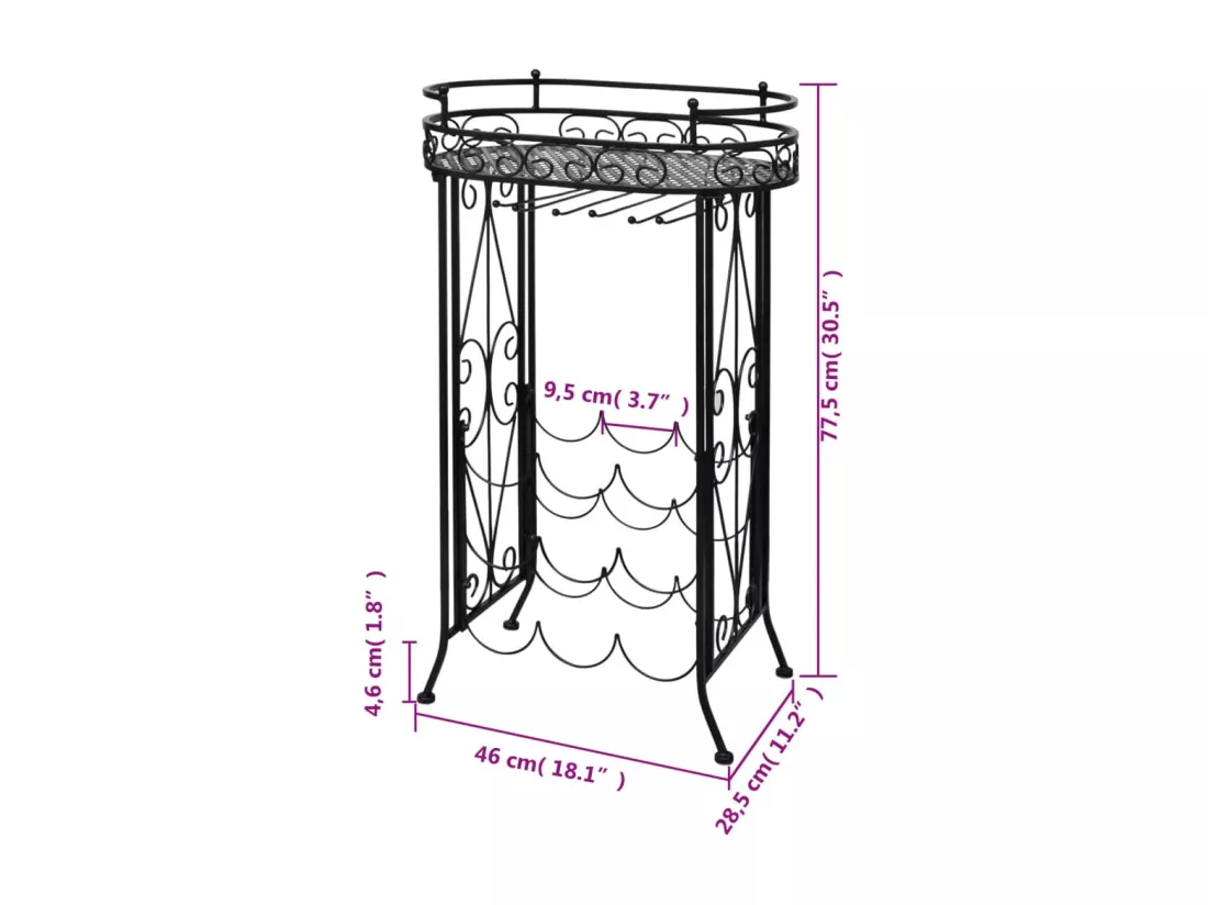 Prolenta Premium - Casier à bouteilles avec porte-verre pour 9 bouteilles Métal
