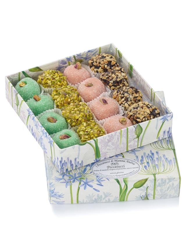 Peccatucci Weiche Pralinen auf Mandelbasis mit Pistazien, Haselnuss oder Rohrzucker überzogen, 4x 4 Sorten, 340 g