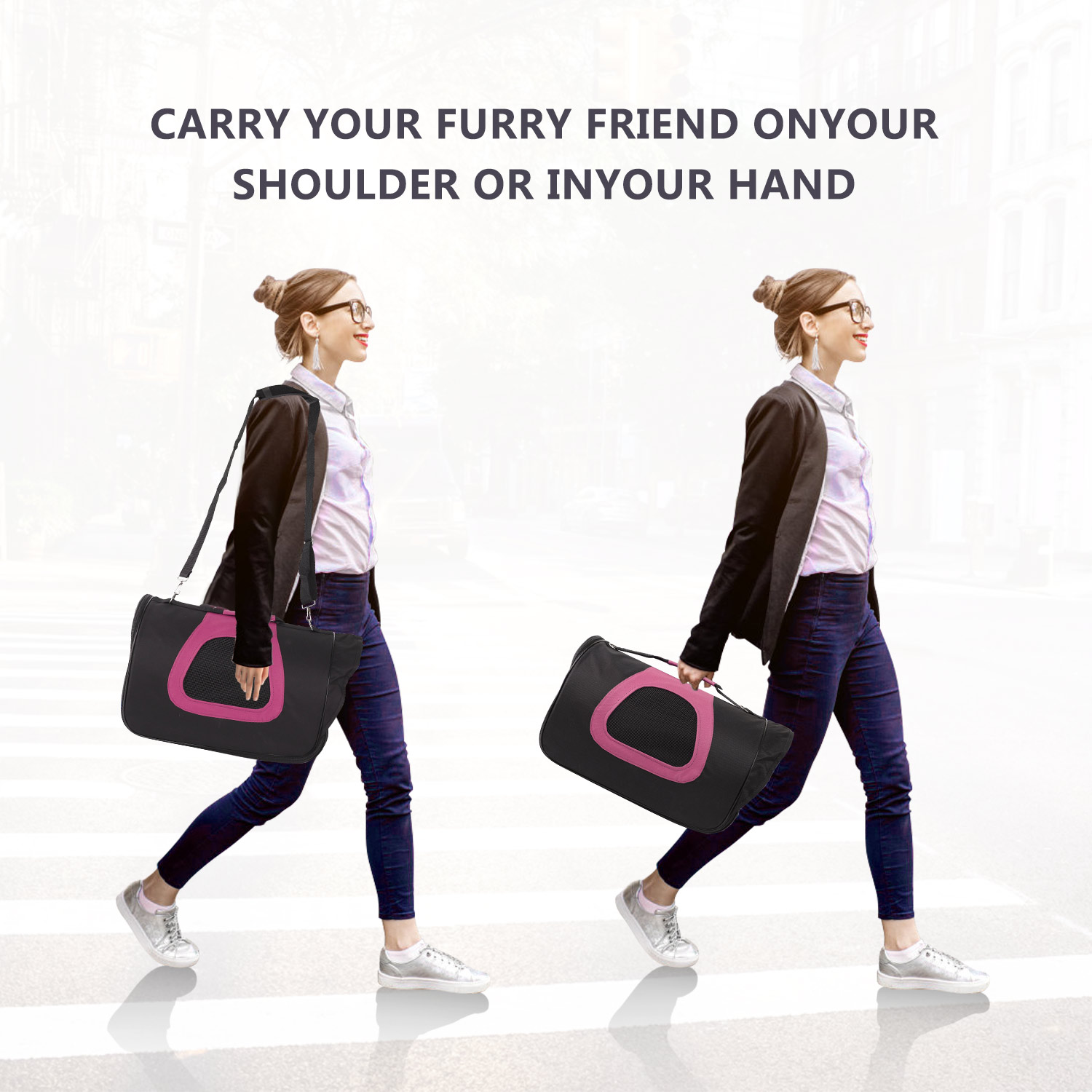 Nobleza - Bolsa de Transporte para Cães e Gatos, Respirável, 45*28*29cm, Ideal para Aviões de Porte Médio (Rosa)
