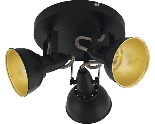FLAIR plafondspot, 3-lichts, Ø 21 cm, zwart/mat/goud