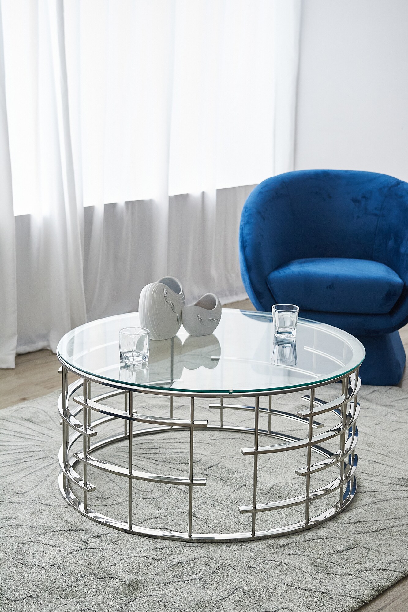 Couchtisch Ø 80 cm silber Glastisch Beistelltisch Sofatisch Wohnzimmertisch