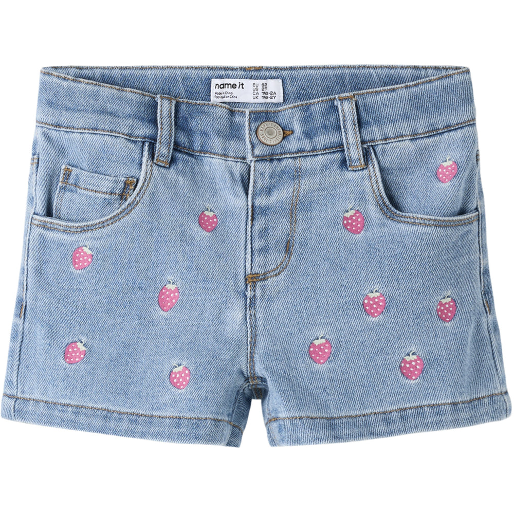 Køb Name It Light Blue Denim Strawberry Nmfrose Reg Emb Shorts 6202-Iz