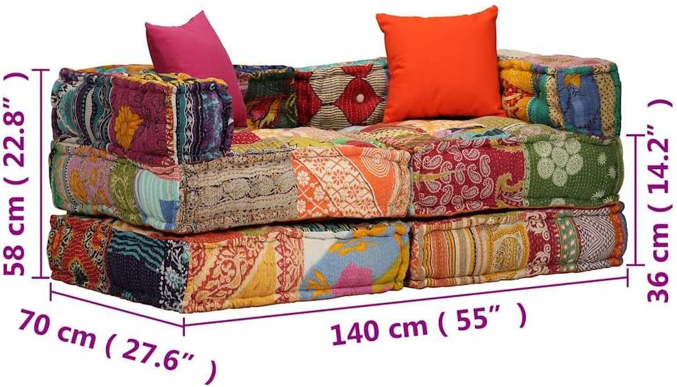 vidaXL Pouf 2-Sitzer Modular Patchwork Stoff Sitzpouf Sofa Sessel Lounge