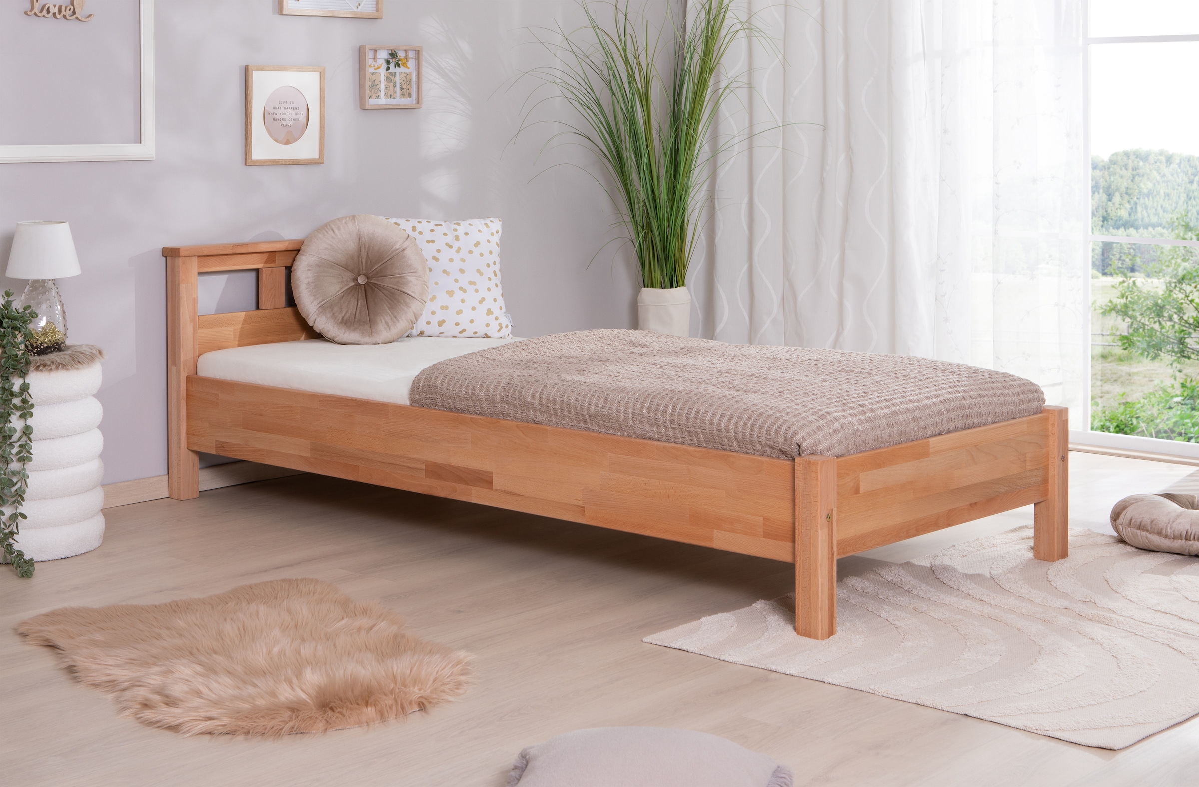 Ticaa Massivholzbett »Merci« Doppelbett, aus Buche Massivholz, inkl. Rollrost