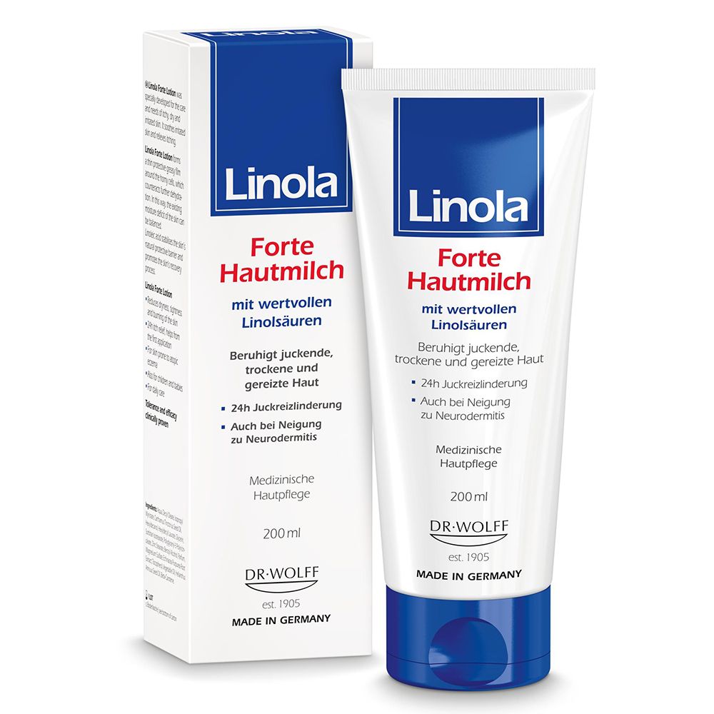 Linola Forte Hautmilch - Creme gegen Juckreiz für trockene, gereizte oder zu Neurodermitis neigende Haut + Linola Gesicht 10ml GRATIS