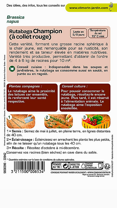 Graines de Rutabaga Jaune à Collet Rouge Vilmorin