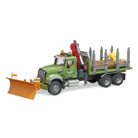 BRUDER® MACK Granite Holztransport;LKW, Ladekran,Greifer+3 Baumstämmen
