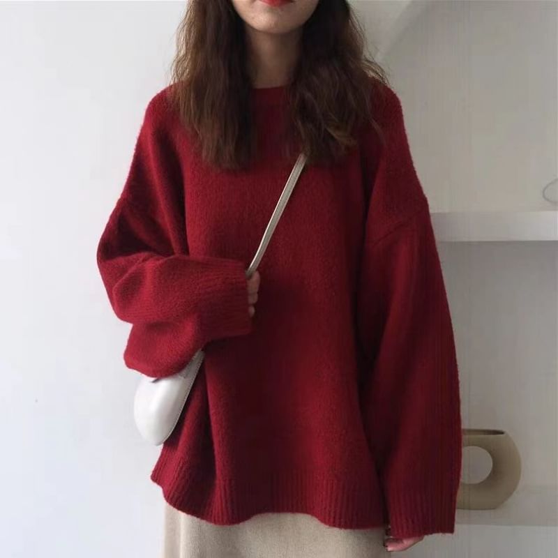 Guromo - Effen trui met ronde hals / Effen gebreide cami-top