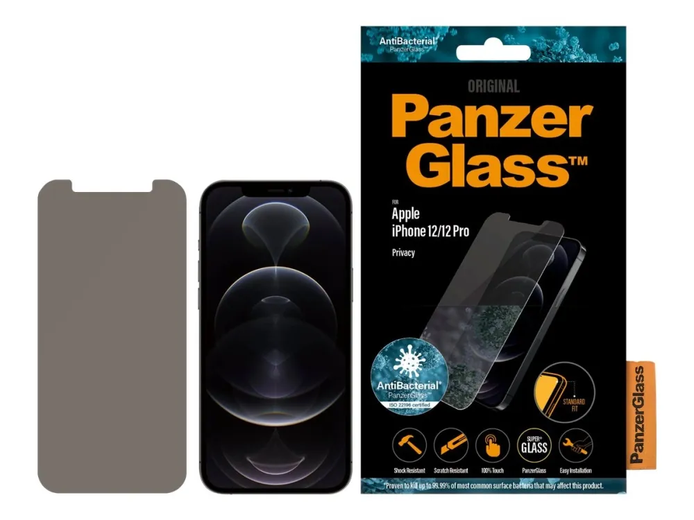 PanzerGlass™ | Privacy Edition - Skærmbeskyttelse til mobiltelefon - Standard-fit - Krystalklar | Apple iPhone 12/12 Pro
