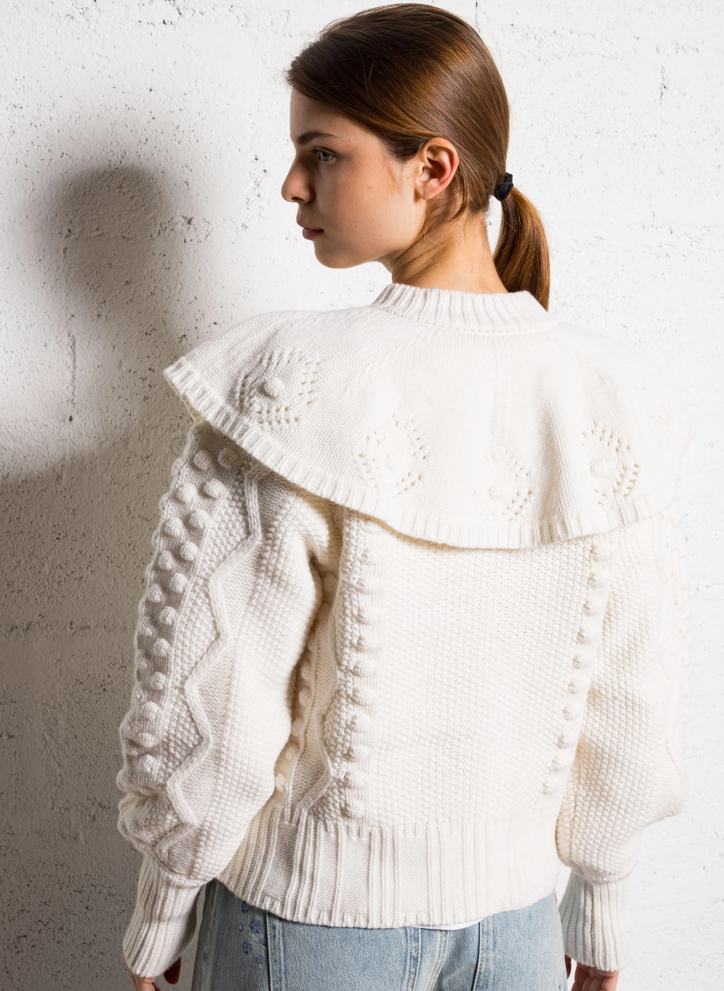 GINNY - Gilet col rond en laine | Blanc