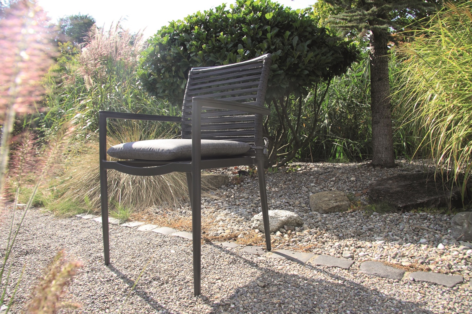 6-teiliges Gartenstuhl-Set - anthrazit - stapelbar - 61x86 cm