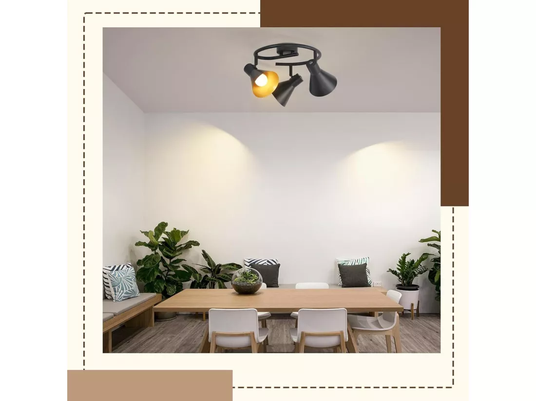 NETTLIFE 3 Spots Plafonnier Salon Noir Cuisine E14 Vintage Pivotante à 330°Industriel en Métal pour Chambre Couloir
